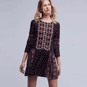 Anthropologie Boho Beaded Embroidered‎ Dress Whimsy Goth Dark Romantic Grunge S
